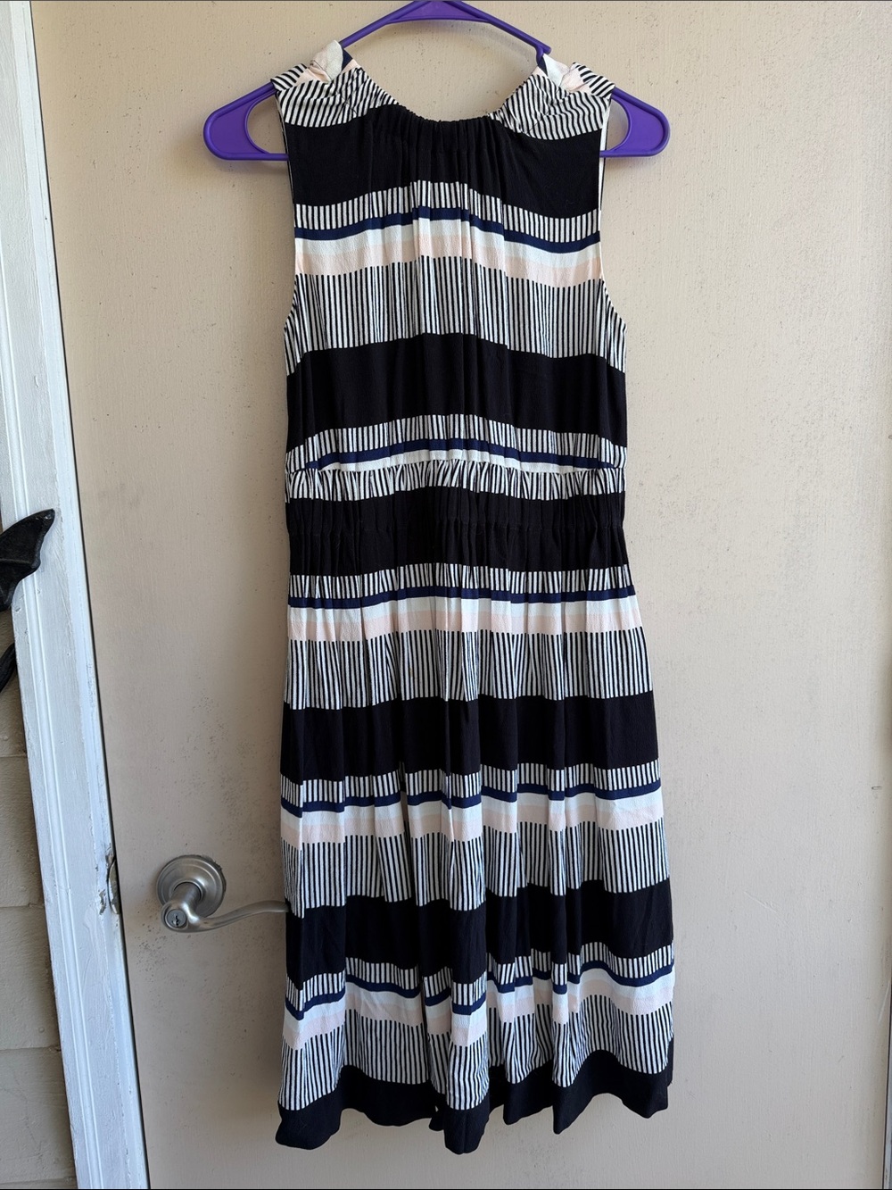 Sleeveless Black & White Striped Dress Navy, Pale Pink STAINED Kate Spade size 4